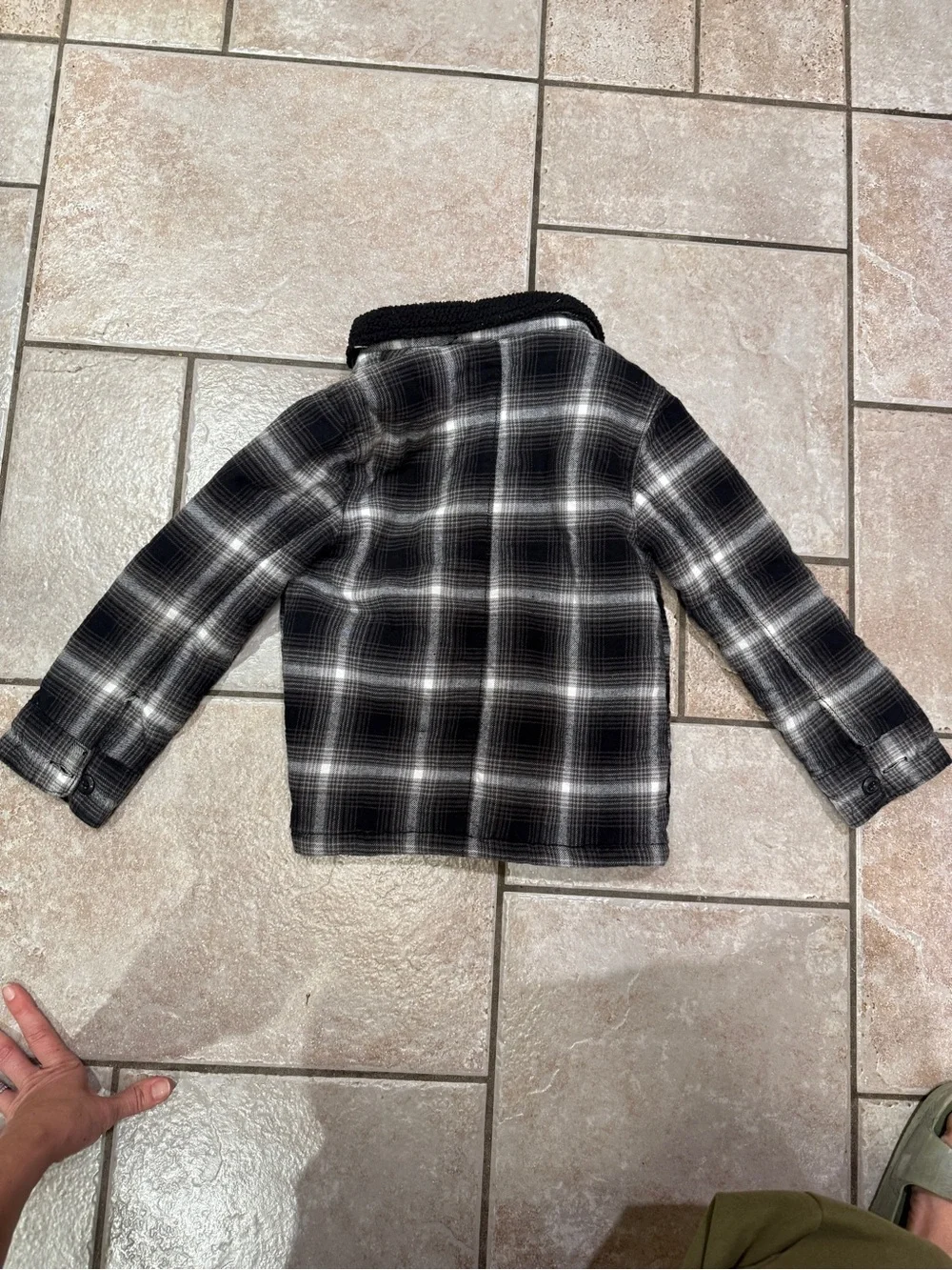 OshKosh B'gosh Black & Gray Plaid Sherpa Collar Pea Coat